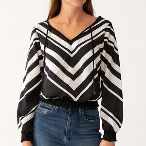 White House Black Market Pullover Blouse 3/4 Sleeves XXS Black & White EUC